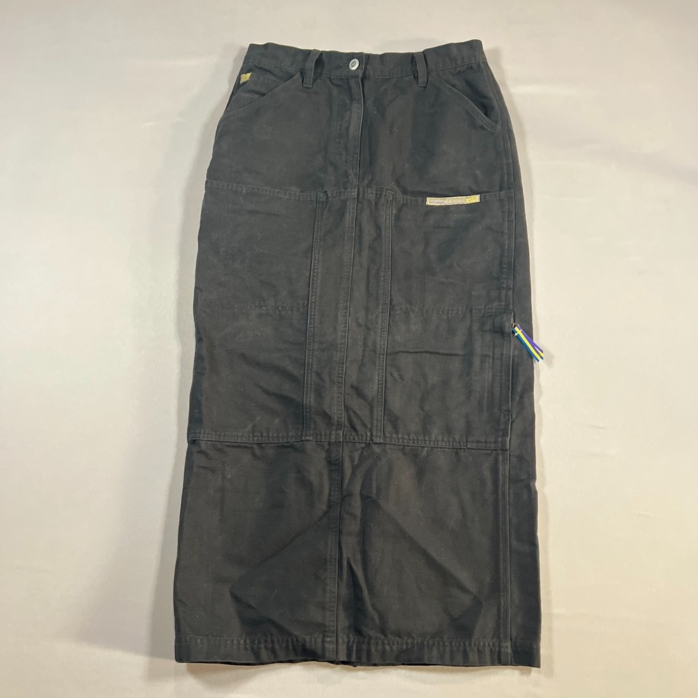 Mecca DNM Cargo Midi Skirt Womens 27 Black Cotton 5 Pocket Zip Fly Streetwear